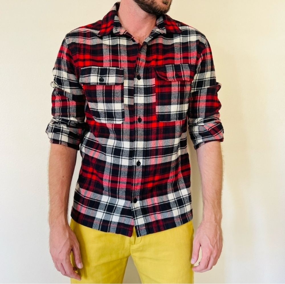 H&M MEn's Red Plaid Flannel Shirt Size L *